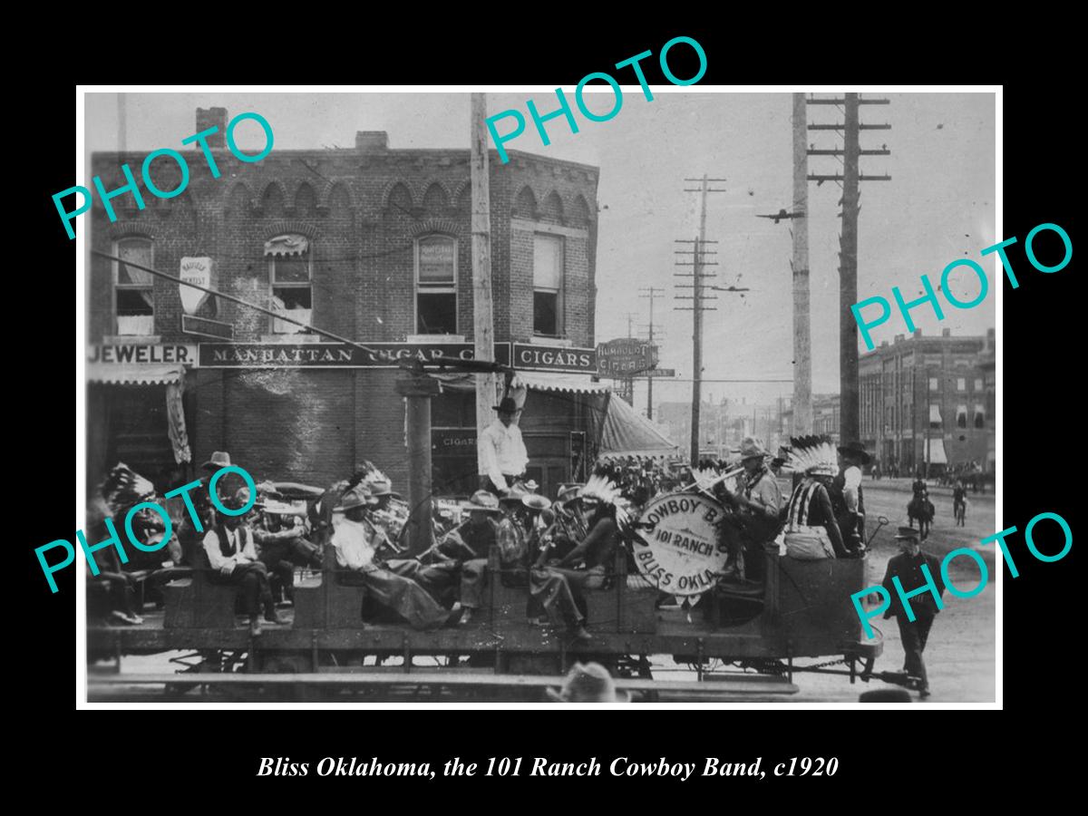 OLD LARGE HISTORIC PHOTO OF BLISS OKLAHOMA, THE 101 RANCH COWBOY BAND c1920