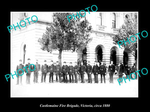 OLD LARGE HISTORIC PHOTO OF CASTLEMAINE VICTORIA, THE FIRE BRIGADE CREW c1880