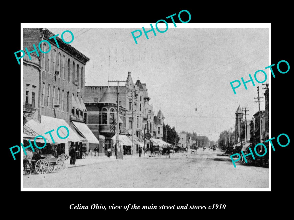 OLD LARGE HISTORIC PHOTO OF CELINA OHIO, VIEW OF THE MAIN STREET & STORES c1910