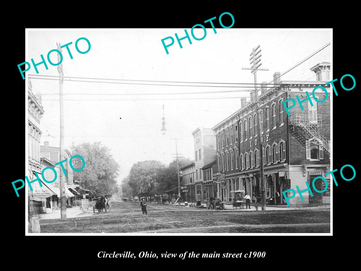 OLD LARGE HISTORIC PHOTO OF CIRCLEVILLE OHIO, VIEW OF THE MAIN STREET c1900