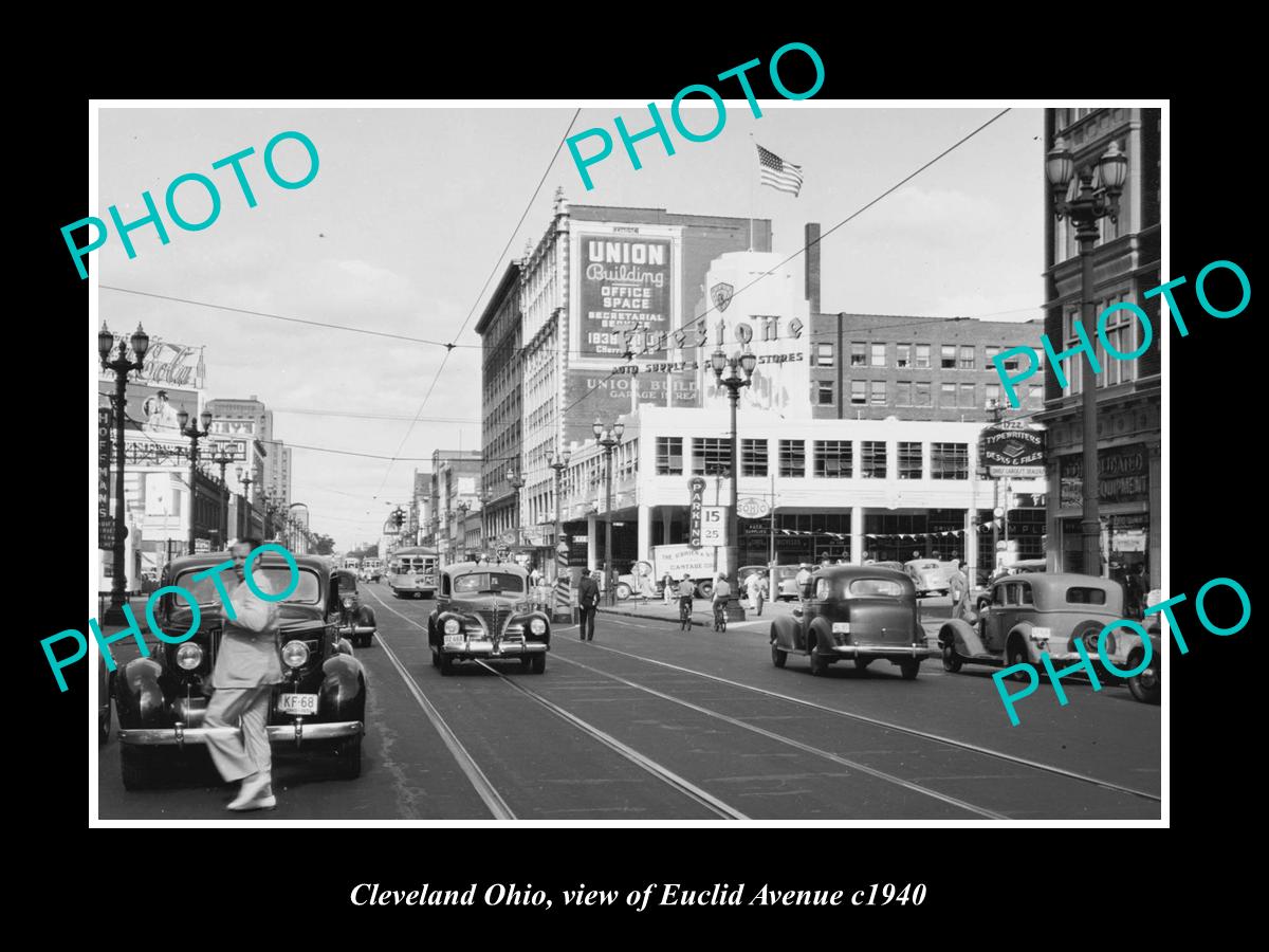OLD LARGE HISTORIC PHOTO OF CLEVELAND OHIO, VIEW OF EUCLID AVE STORES c1940