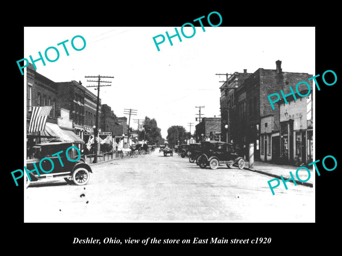 OLD LARGE HISTORIC PHOTO OF DESHLER OHIO, VIEW OF THE MAIN STREET & STORES c1920