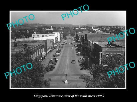 OLD LARGE HISTORIC PHOTO OF KINGSPORT TENNESSEE, VIEW OF THE MAIN STREET c1950