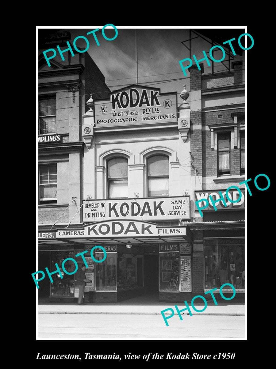 OLD LARGE HISTORIC PHOTO OF LAUNCESTON TASMANIA, THE KODAK PHOTOS STORE c1950