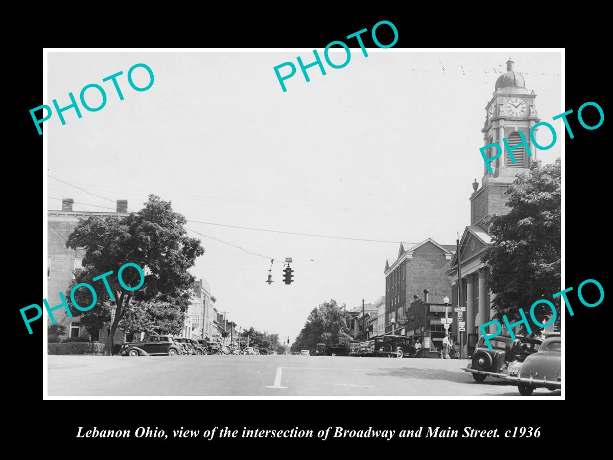 OLD LARGE HISTORIC PHOTO OF LEBANON OHIO, VIEW OF MAIN & BROADWAY St c1936