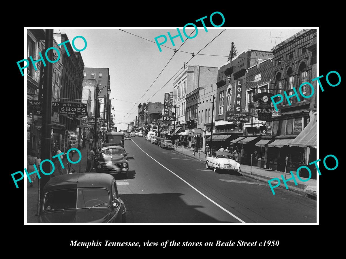 OLD LARGE HISTORIC PHOTO OF MEMPHIS TENNESSEE, VIEW OF THE BEALE St STORES c1950