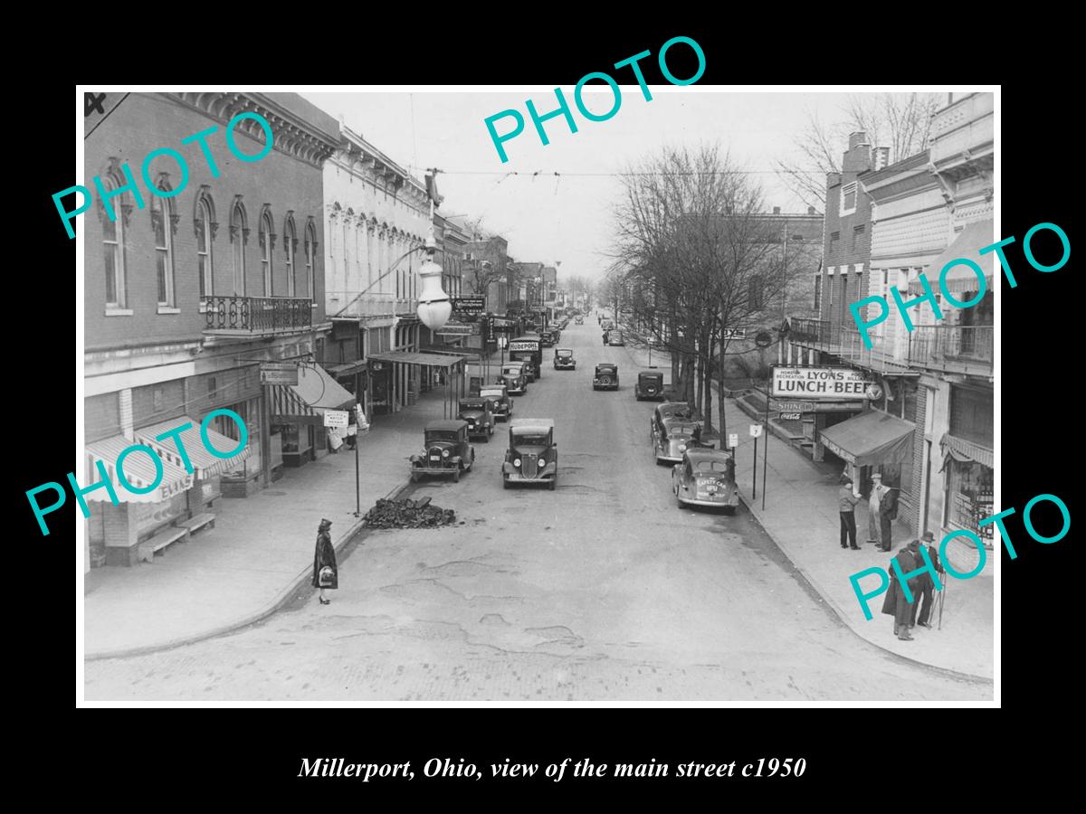 OLD LARGE HISTORIC PHOTO OF MILLERPORT OHIO, VIEW OF THE MAIN STREET c1950