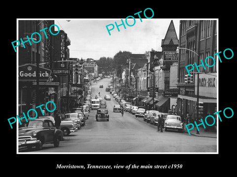 OLD LARGE HISTORIC PHOTO OF MORRISTOWN TENNESSEE, THE MAIN STREET & STORES c1950