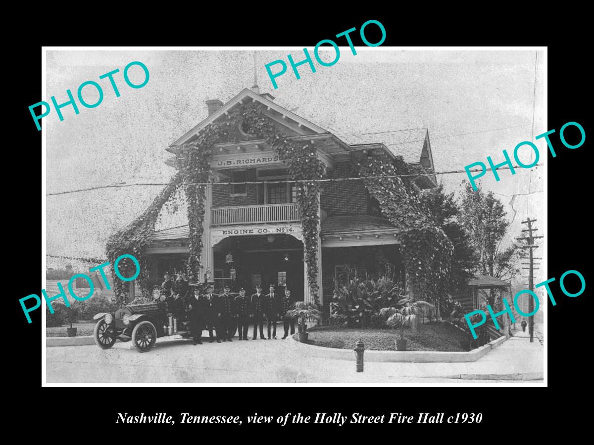 OLD LARGE HISTORIC PHOTO OF NASHVILLE TENNESSEE, THE HOLLY st FIRE STATION c1930