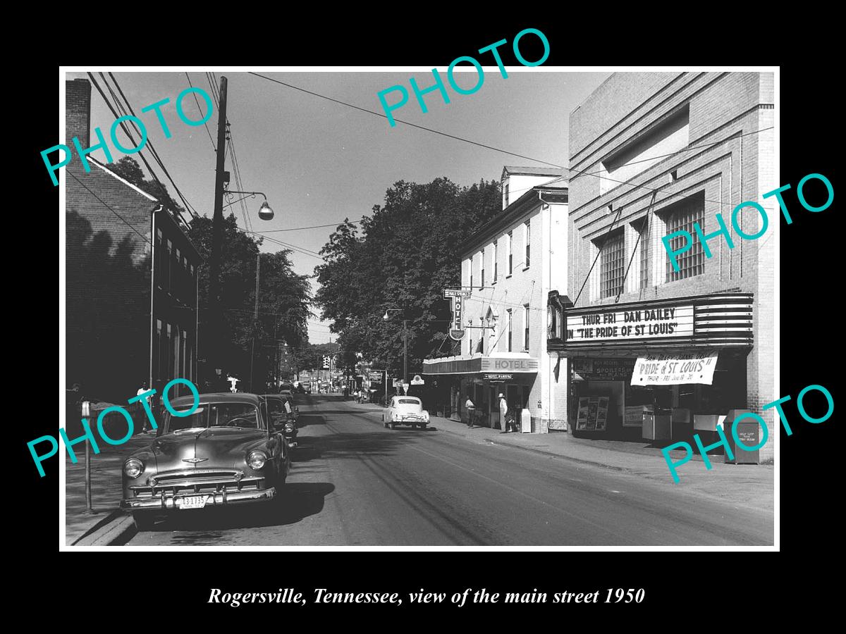 OLD LARGE HISTORIC PHOTO OF ROGERSVILLE TENNESSEE, VIEW OF THE MAIN STREET c1950