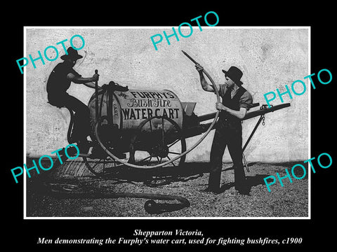 OLD  HISTORIC PHOTO OF SHEPPARTON VICTORIA, THE FURPHY BUSHFIRE WATER CART c1900