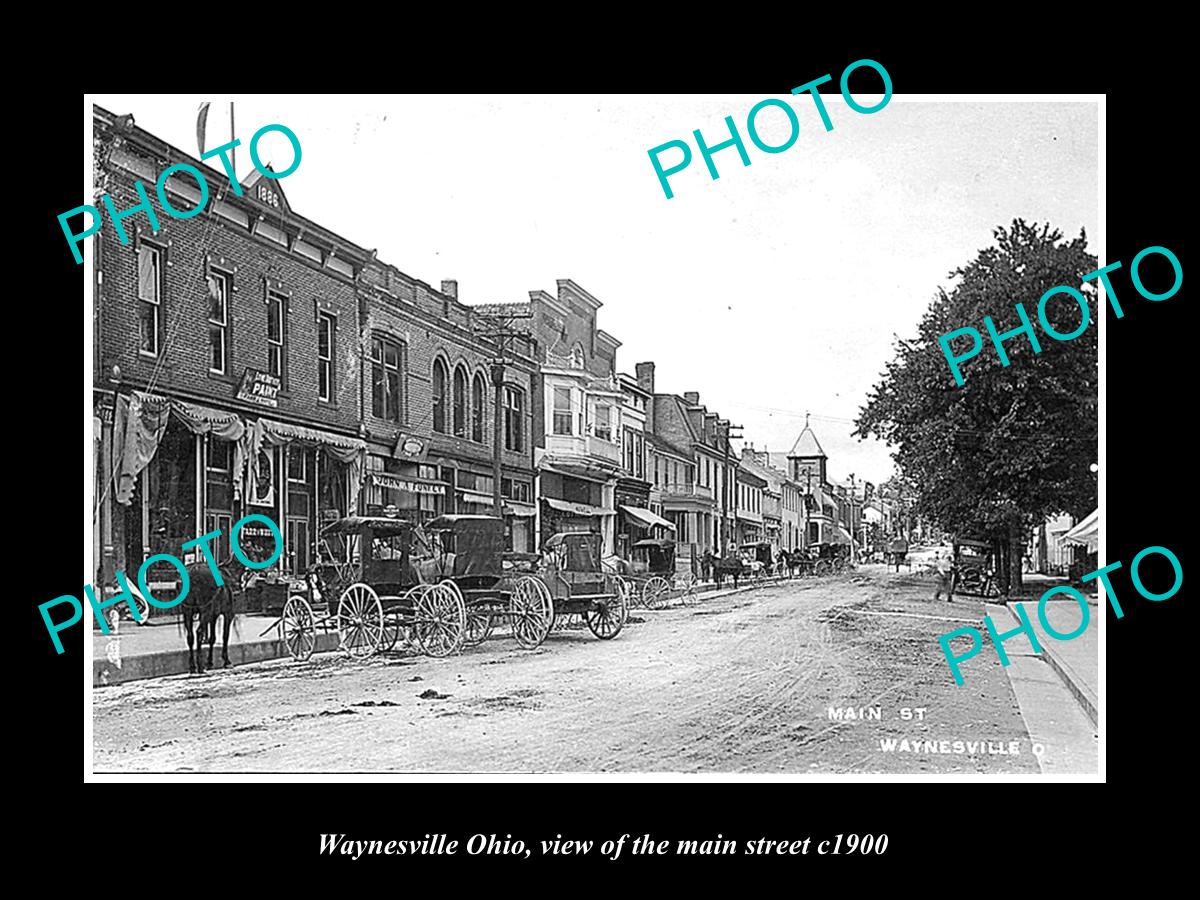 OLD LARGE HISTORIC PHOTO OF WAYNESVILLE OHIO, VIEW OF THE MAIN STREET c1900