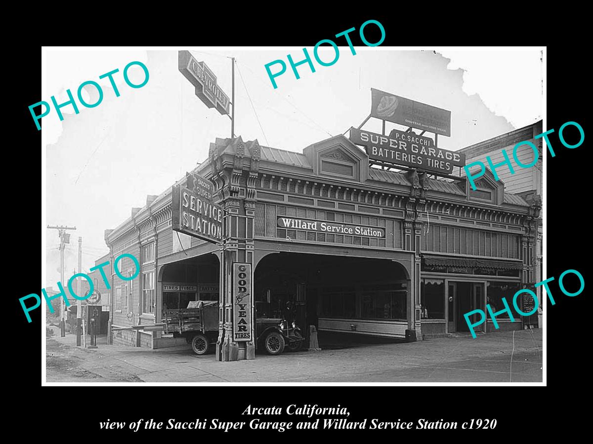 OLD LARGE HISTORIC PHOTO OF ARCATA CALIFORNIA, THE SUPER SERVICE STATION c1920