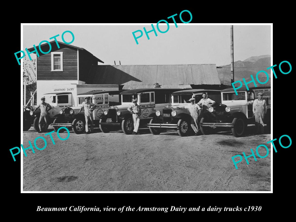 OLD LARGE HISTORIC PHOTO OF BEAUMONT CALIFORNIA, THE ARMSTRONG DAIRY TRUCK c1930