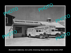 OLD LARGE HISTORIC PHOTO OF BEAUMONT CALIFORNIA, ARMSTRONG DAIRY TRUCK c1940 2