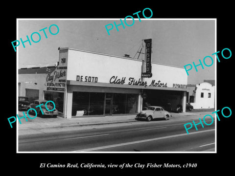 OLD LARGE HISTORIC PHOTO OF EL CAMINO REAL CALIFORNIA, THE DESOTO CAR STORE 1940