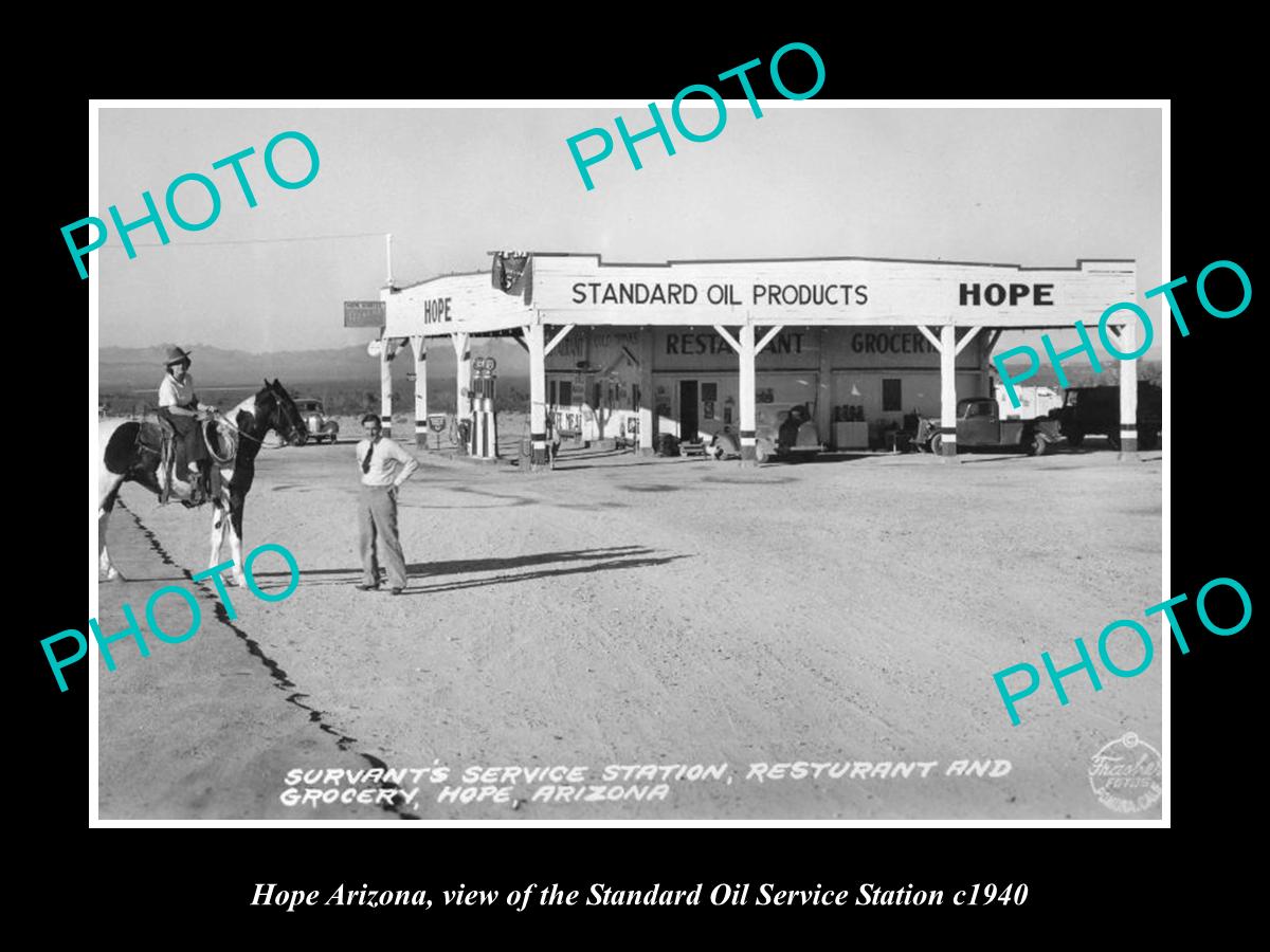 OLD LARGE HISTORIC PHOTO OF HOPE ARIZONA, THE STANDARD OIL GAS STATION c1940