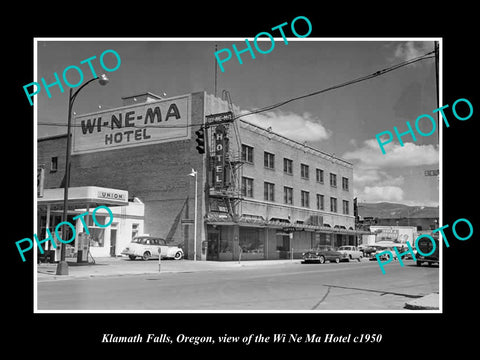 OLD LARGE HISTORIC PHOTO OF KLAMATH FALLS OREGON, THE WI NE MA HOTEL c1950