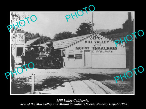 OLD HISTORIC PHOTO OF MILL VALLEY CALIFORNIA, MOUNT TAMALPAIS RAILWAY DEPOT 1900