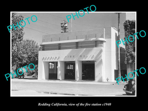 OLD LARGE HISTORIC PHOTO OF REDDING CALIFORNIA, THE FIRE STATION c1940