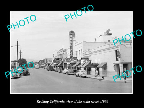 OLD LARGE HISTORIC PHOTO OF REDDING CALIFORNIA, VIEW OF THE MAIN STREET c1950