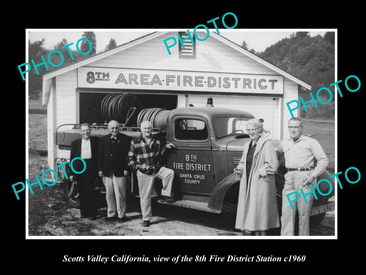 OLD LARGE HISTORIC PHOTO OF SCOTTS VALLEY CALIFORNIA, THE 8th FIRE STATION c1960