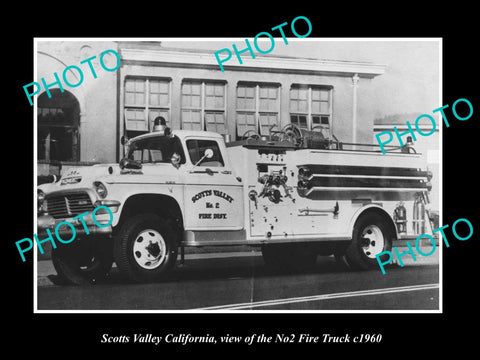 OLD LARGE HISTORIC PHOTO OF SCOTTS VALLEY CALIFORNIA, THE No 2 FIRE TRUCK c1960