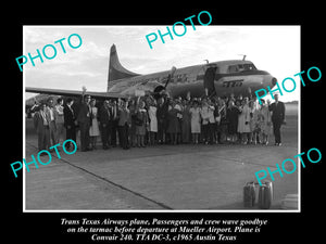 OLD LARGE HISTORIC PHOTO OF TRANS TEXAS AIRWAYS CORVAIR 240 AEROPLANE, c1965