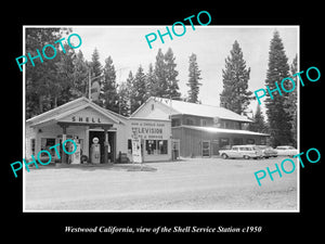 OLD LARGE HISTORIC PHOTO OF WESTWOOD CALIFORNIA, THE SHELL SERVICE STATION c1950