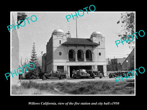 OLD LARGE HISTORIC PHOTO OF WILLOWS CALIFORNIA, FIRE STATION & CITY HALL c1950