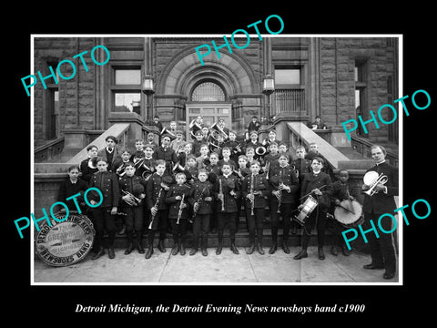 OLD LARGE HISTORIC PHOTO OF DETROIT MICHIGAN, THE EVENING NEWS BOYS BAND c1900