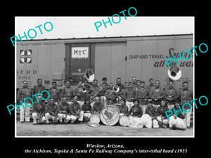 OLD LARGE HISTORIC PHOTO OF WINSLOW ARIZONA, SANTA FE RAILROAD INDIAN BAND c1955