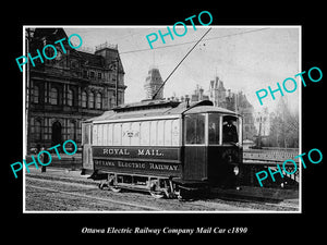 OLD LARGE HISTORIC PHOTO OF THE OTTAWA ELECTRIC RAIL ROYAL MAIL CAR c1890 CANADA