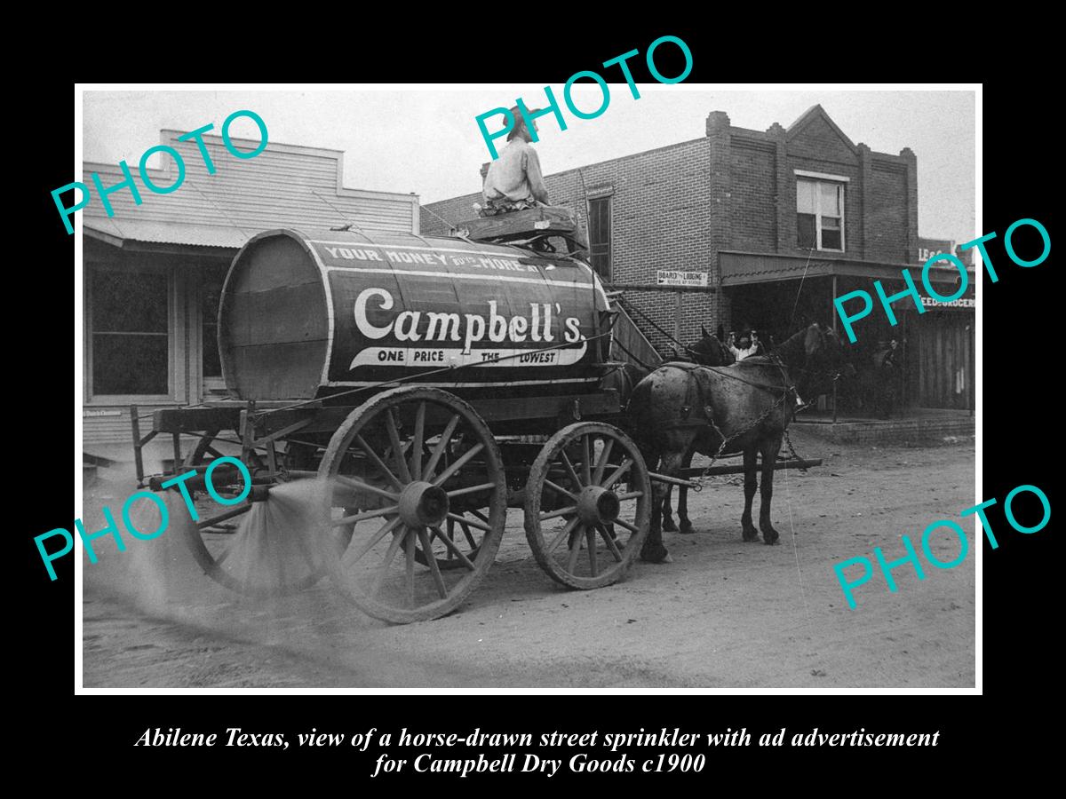 OLD LARGE HISTORIC PHOTO OF ABILENE TEXAS, THE CAMPBELL GOODS STREET SWEEP c1900