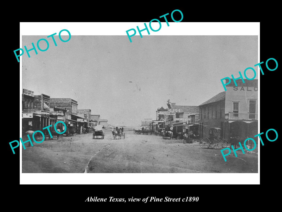 OLD LARGE HISTORIC PHOTO OF ABILENE TEXAS, VIEW OF PINE STREET & STORES c1890