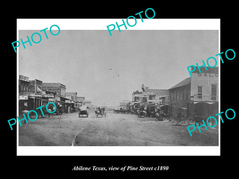 OLD LARGE HISTORIC PHOTO OF ABILENE TEXAS, VIEW OF PINE STREET & STORES c1890