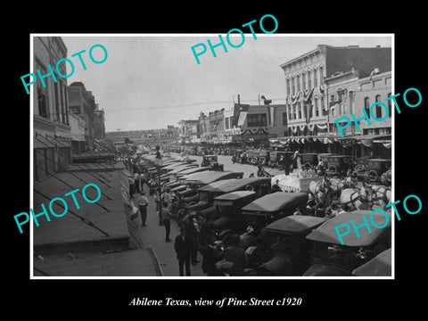 OLD LARGE HISTORIC PHOTO OF ABILENE TEXAS, VIEW OF PINE STREET & STORES c1920