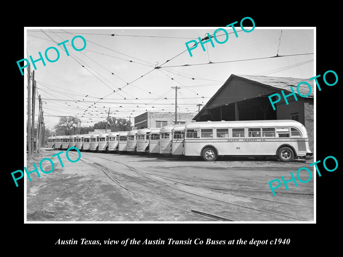 OLD LARGE HISTORIC PHOTO OF AUSTIN TEXAS, THE AUSTIN TRANSIT BUS DEPOT c1940