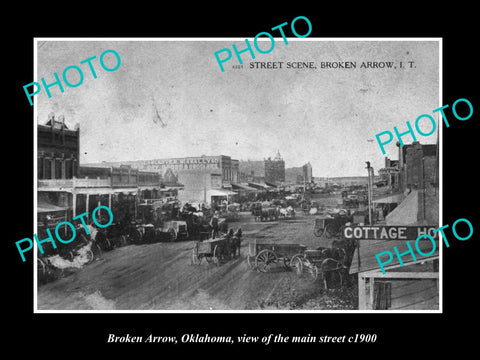 OLD LARGE HISTORIC PHOTO OF BROKEN ARROW OKLAHOMA, VIEW OF THE MAIN STREET c1900