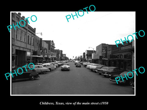 OLD LARGE HISTORIC PHOTO OF CHILDRESS TEXAS, THE MAIN STREET & STORES c1950