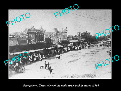 OLD LARGE HISTORIC PHOTO OF GEORGETOWN TEXAS, VIEW OF MAIN STREET & STORES c1900