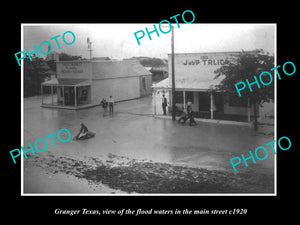 OLD LARGE HISTORIC PHOTO OF GRANGER TEXAS, FLOOD WATERS IN THE MAIN STREET c1920