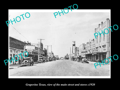 OLD LARGE HISTORIC PHOTO OF GRAPEVINE TEXAS, VIEW OF MAIN STREET & STORES c1920