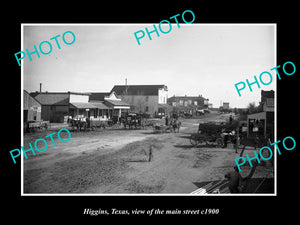 OLD LARGE HISTORIC PHOTO OF HIGGINS TEXAS, VIEW OF MAIN STREET & STORES c1900