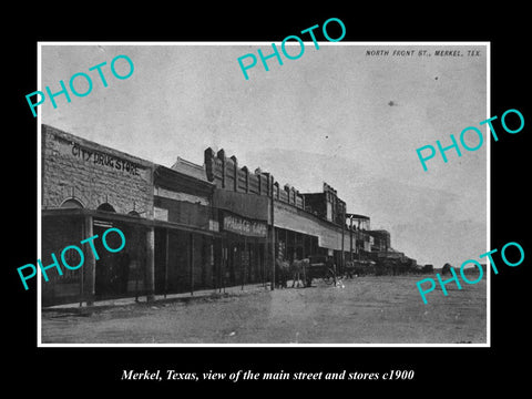 OLD LARGE HISTORIC PHOTO OF MERKEL TEXAS, VIEW OF MAIN STREET & STORES c1900