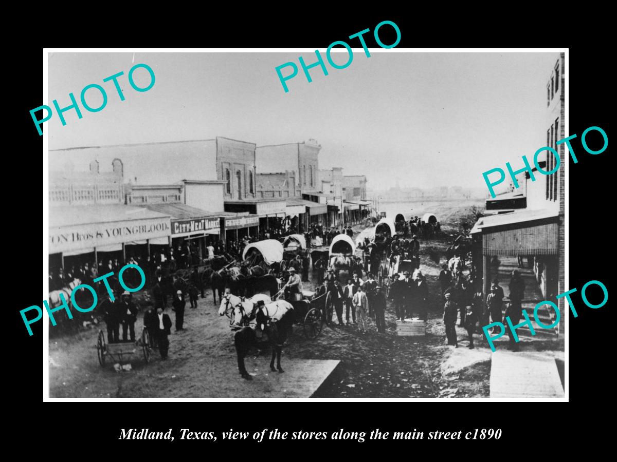 OLD LARGE HISTORIC PHOTO OF MIDLAND TEXAS, VIEW OF MAIN STREET & STORES c1890