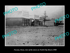 OLD LARGE HISTORIC PHOTO OF NOCONA TEXAS, VIEW OF NORTH CLAY St & STORES c1900