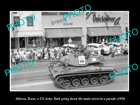 OLD LARGE HISTORIC PHOTO OF ODESSA TEXAS, US ARMY TANK IN MAIN St PARADE c1956