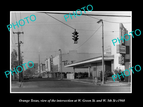 OLD LARGE HISTORIC PHOTO OF ORANGE TEXAS, VIEW OF GREEN & 5th STRETS c1960