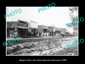 OLD LARGE HISTORIC PHOTO OF RANGER TEXAS, VIEW OF MAIN STREET & STORES c1900